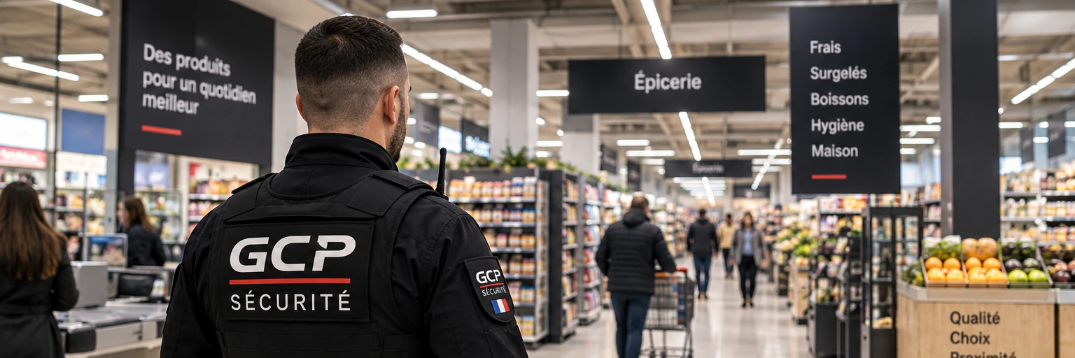 Agent de sécurité assurant la surveillance d'une grande surface